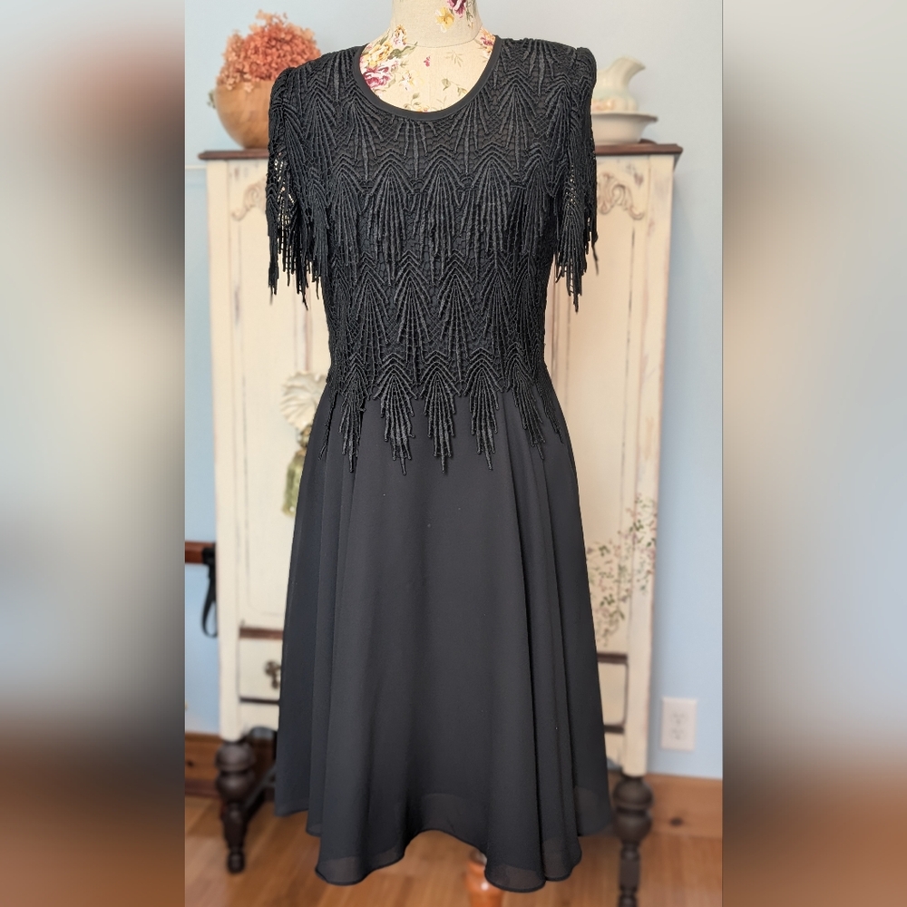 Maxima Black Fringe Midi Dress- 003